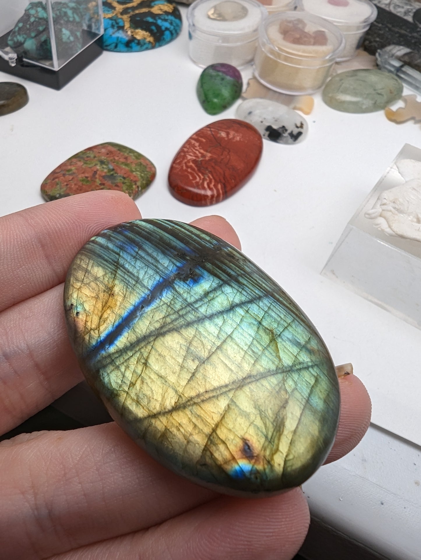 Large Labradorite Cabochon - Green to Yellow - 53mm