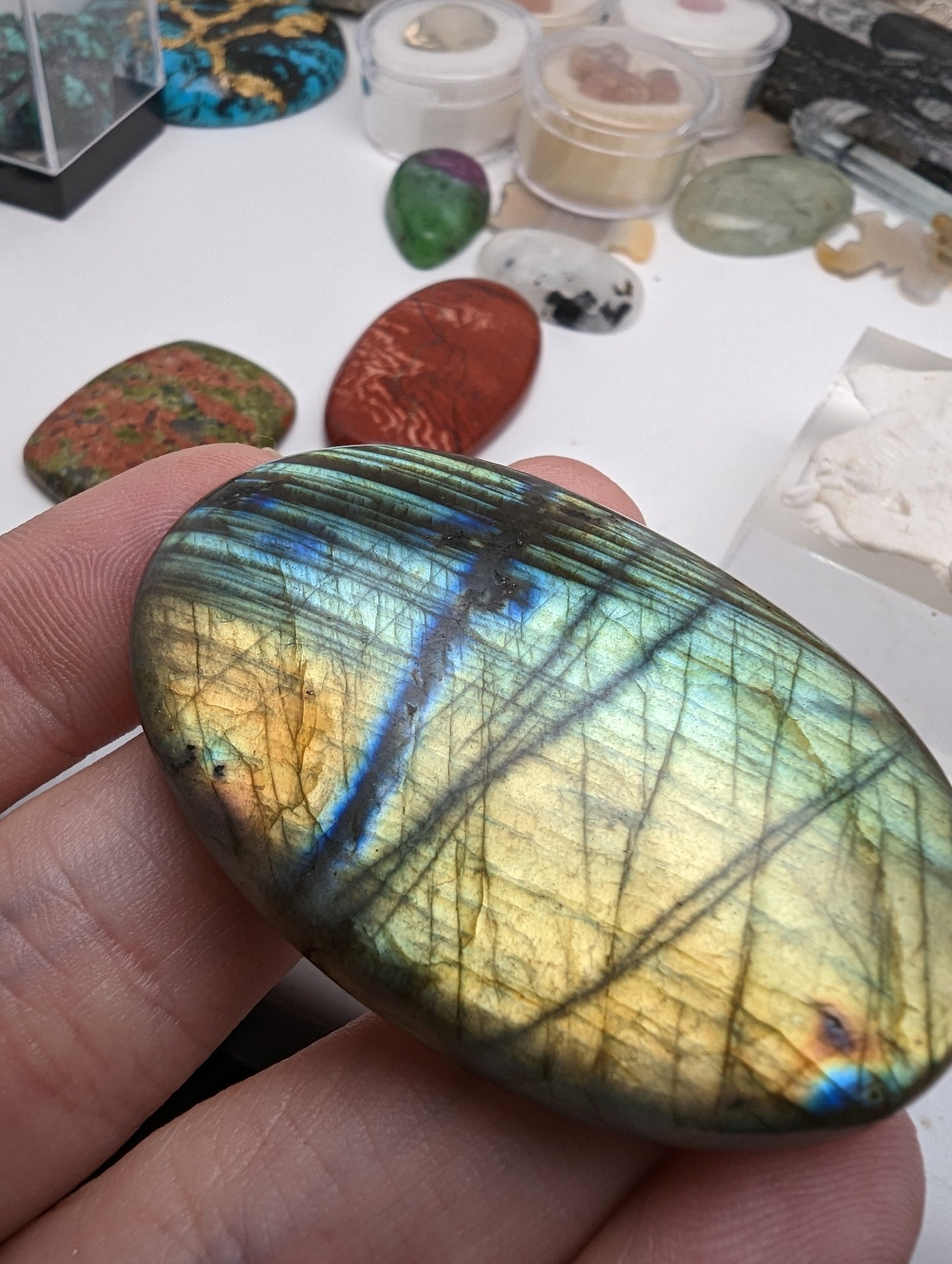 Large Labradorite Cabochon - Green to Yellow - 53mm