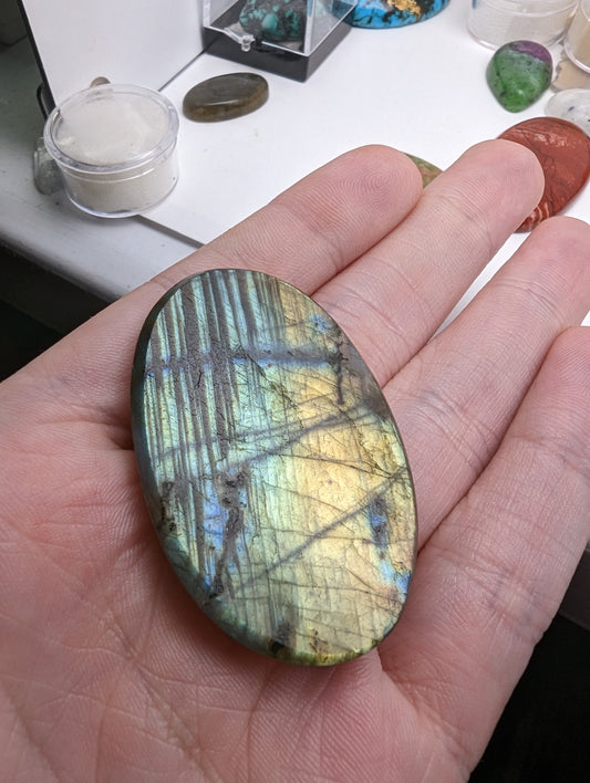 Large Labradorite Cabochon - Green to Yellow - 53mm