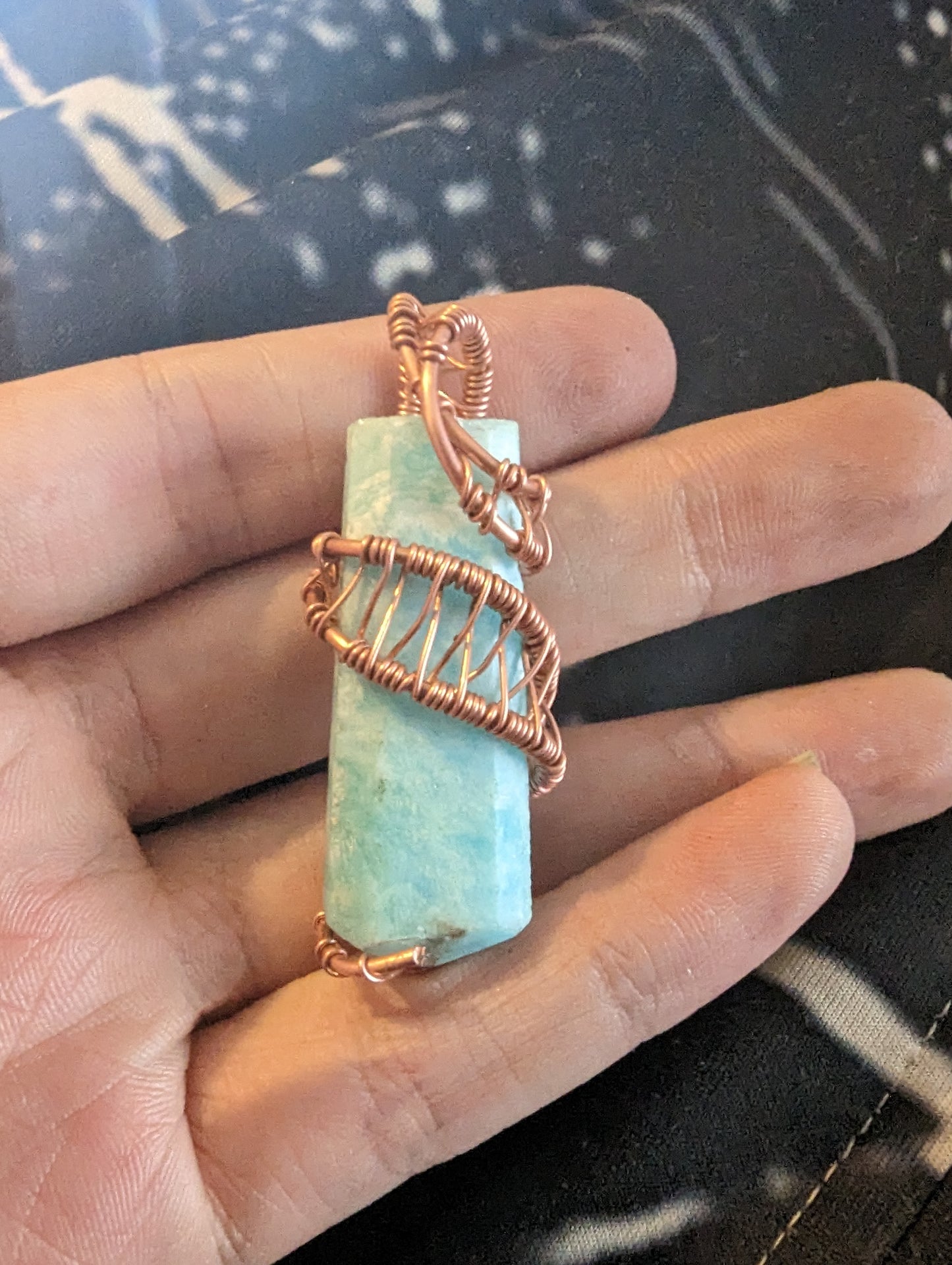 Carribean Calcite in Copper Wire - Pendant - Reversible