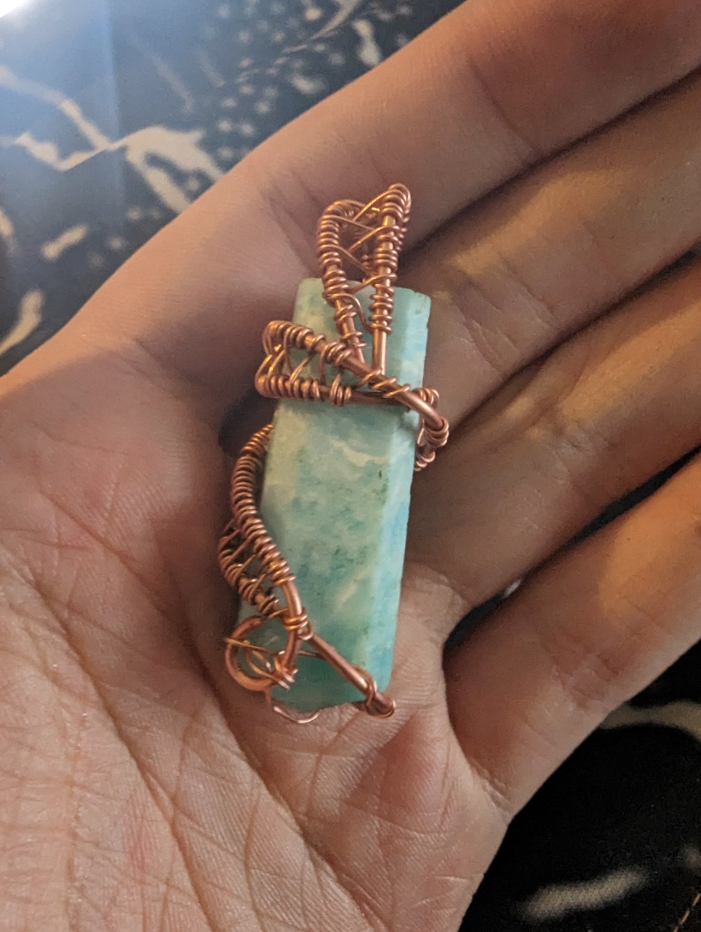 Carribean Calcite in Copper Wire - Pendant - Reversible