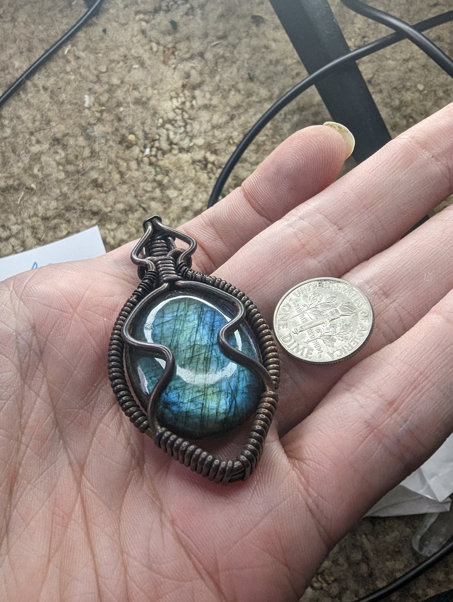 Labradorite in Copper - Wire Wrap Pendant