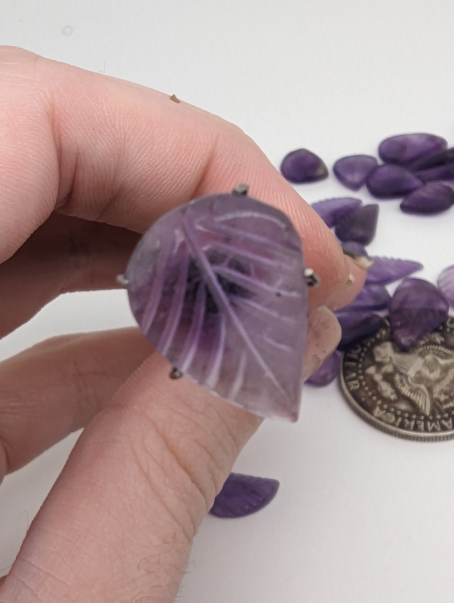 Amethyst Leaf Carvings - 10-20mm