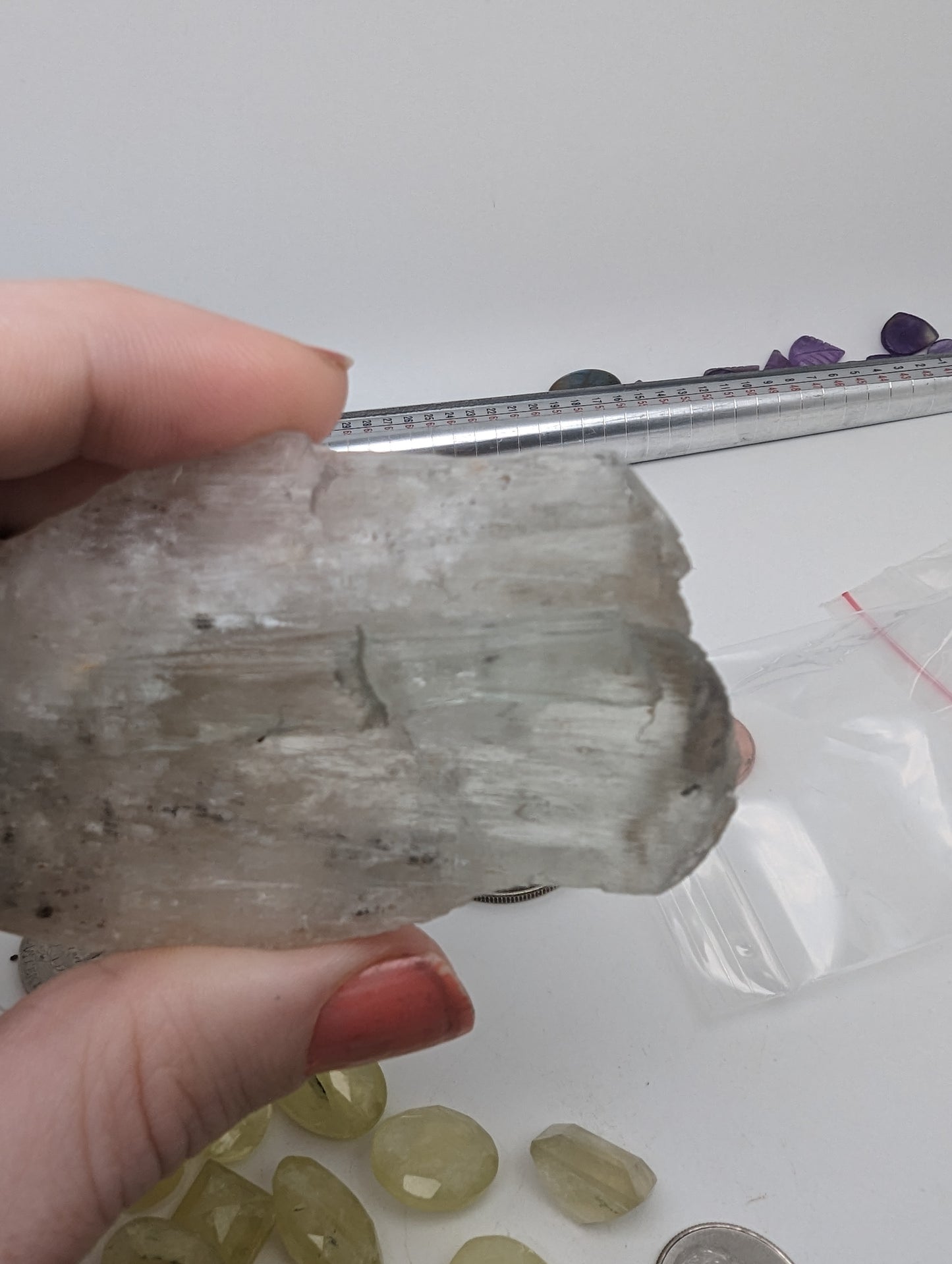 Large Green Kunzite Crystal - good termination - 95g / 95mm long