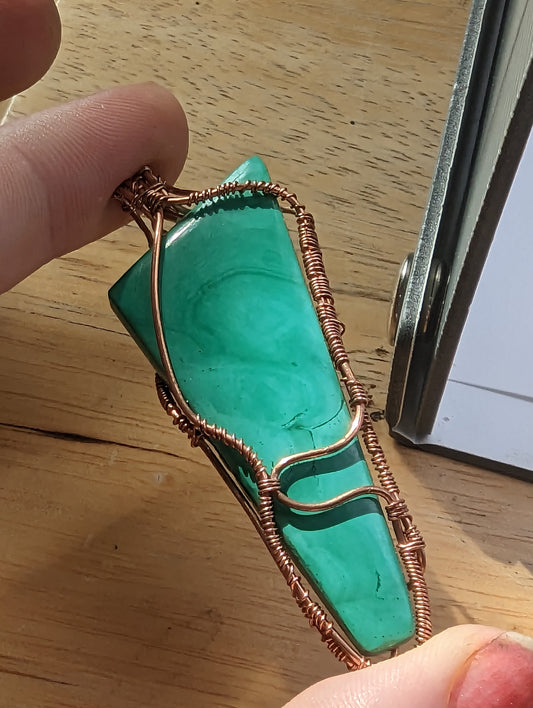 Malachite in Copper - Elegant Wire Wrap Pendant