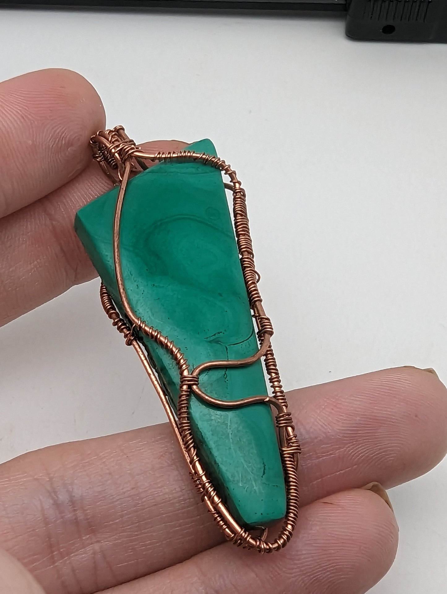 Malachite in Copper - Elegant Wire Wrap Pendant