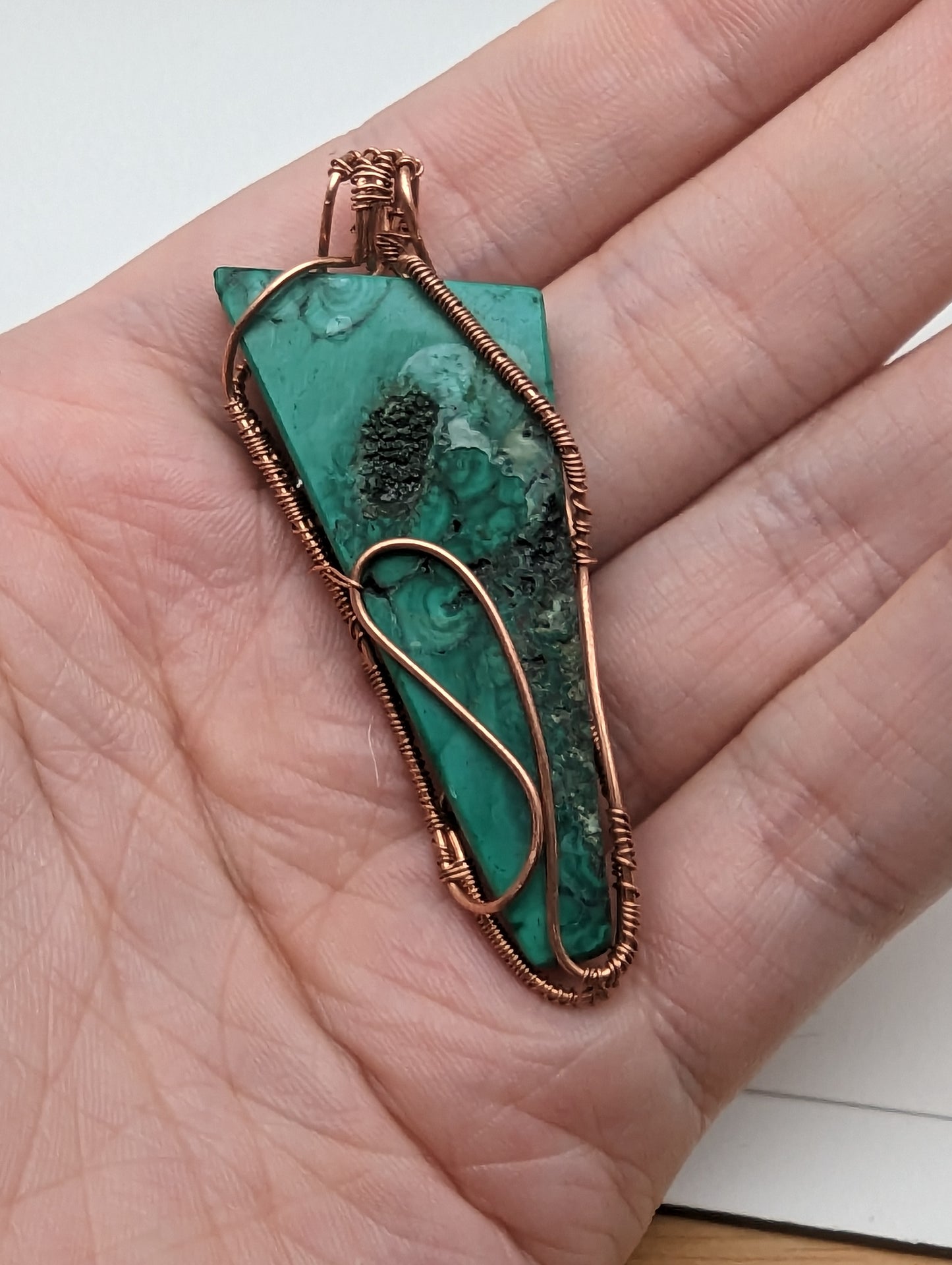 Malachite in Copper - Elegant Wire Wrap Pendant