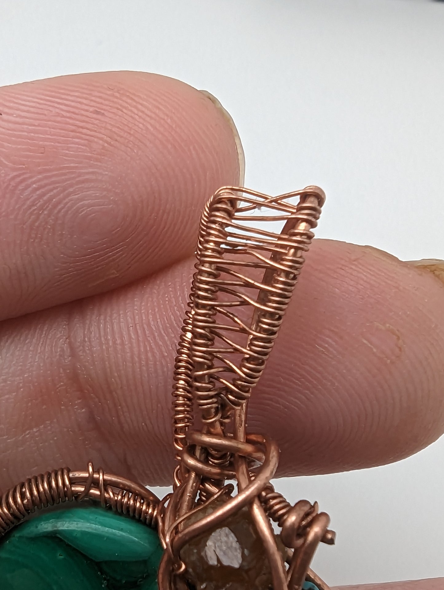 Malachite, Turquiose, and Garnet in Copper - Wire Wrap Pendant