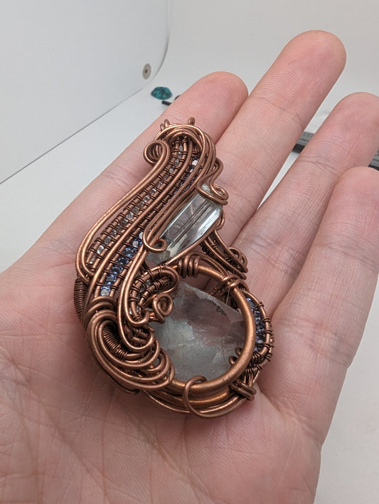 Aquamarine on Aquamarine -  Copper Wire Wrap Pendant