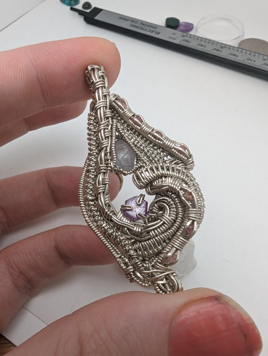 Raw Sapphire and Ruby Focal - Silver Wirewrap Pendant