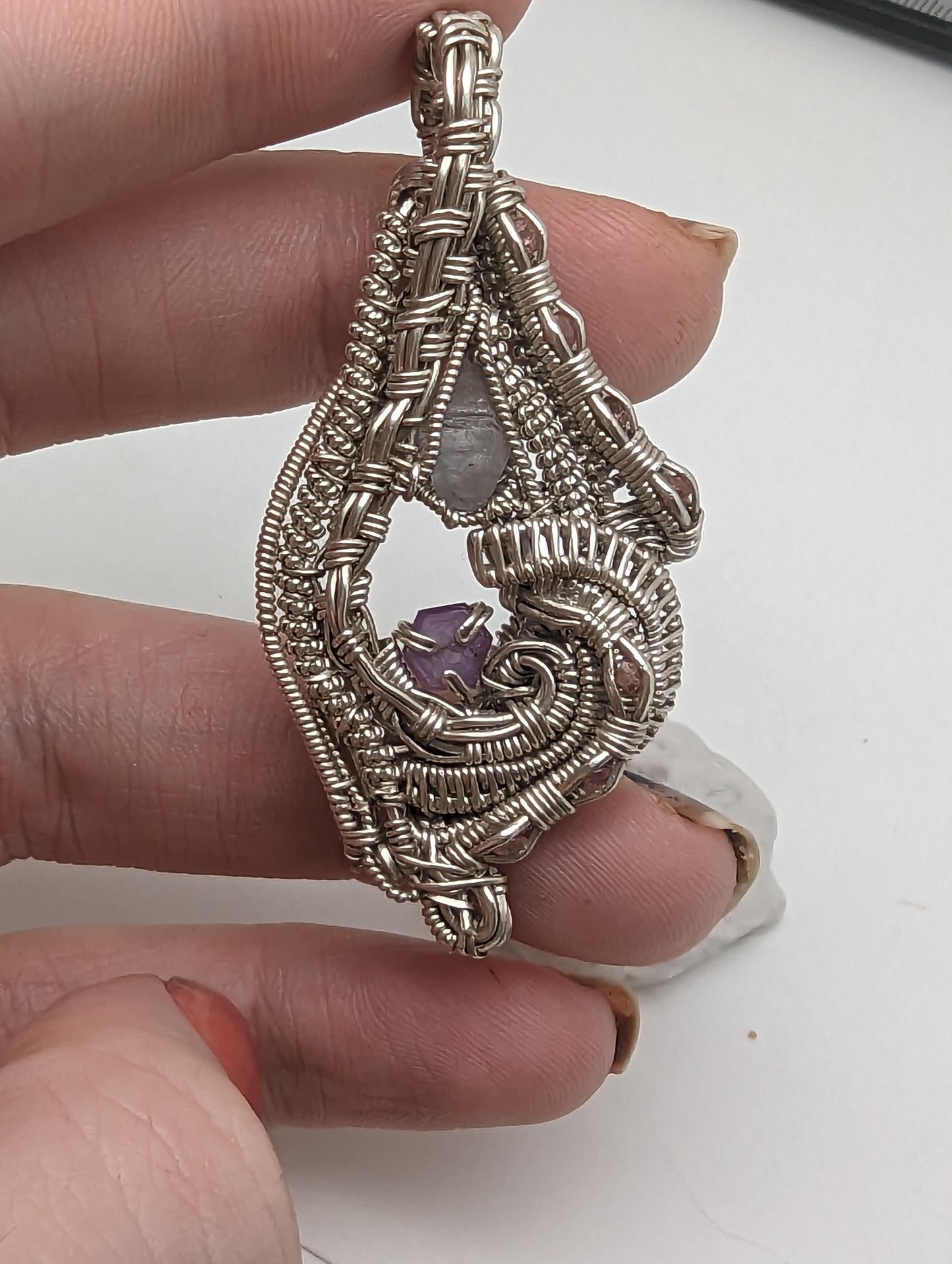 Raw Sapphire and Ruby Focal - Silver Wirewrap Pendant