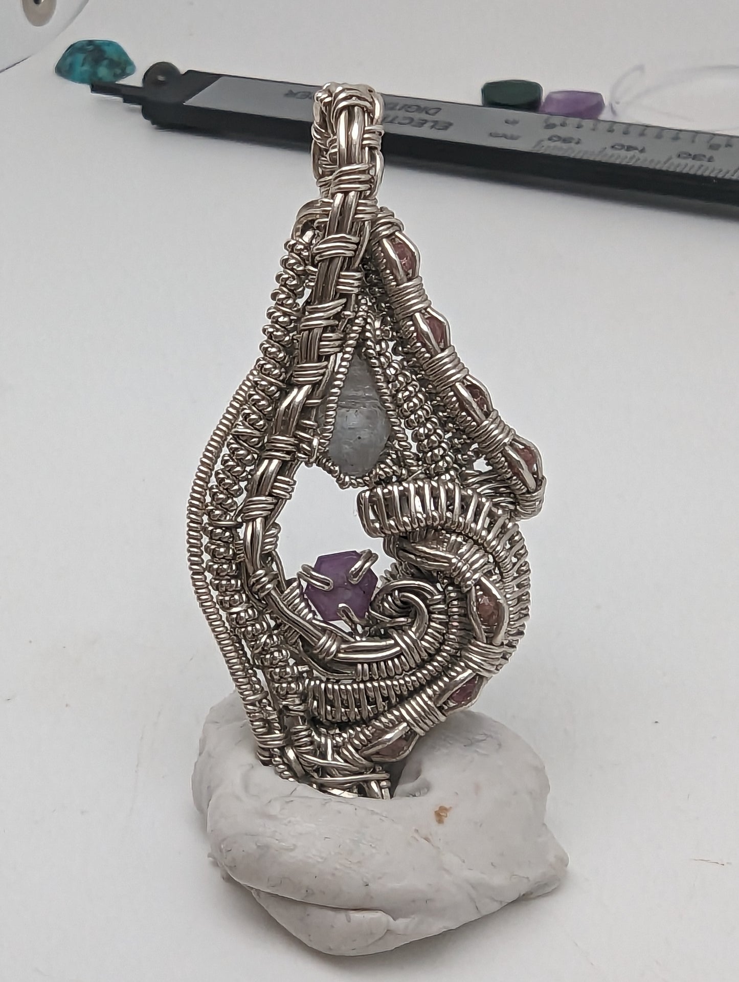 Raw Sapphire and Ruby Focal - Silver Wirewrap Pendant