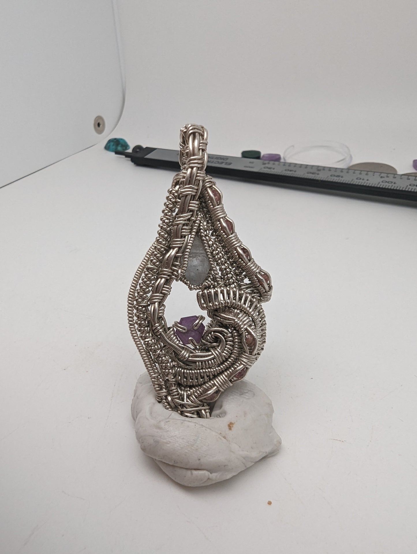 Raw Sapphire and Ruby Focal - Silver Wirewrap Pendant