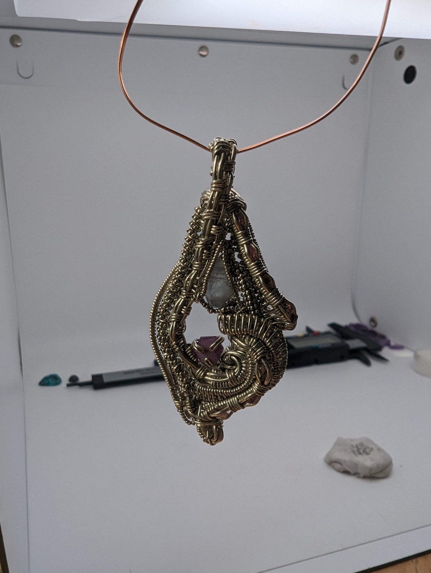 Raw Sapphire and Ruby Focal - Silver Wirewrap Pendant