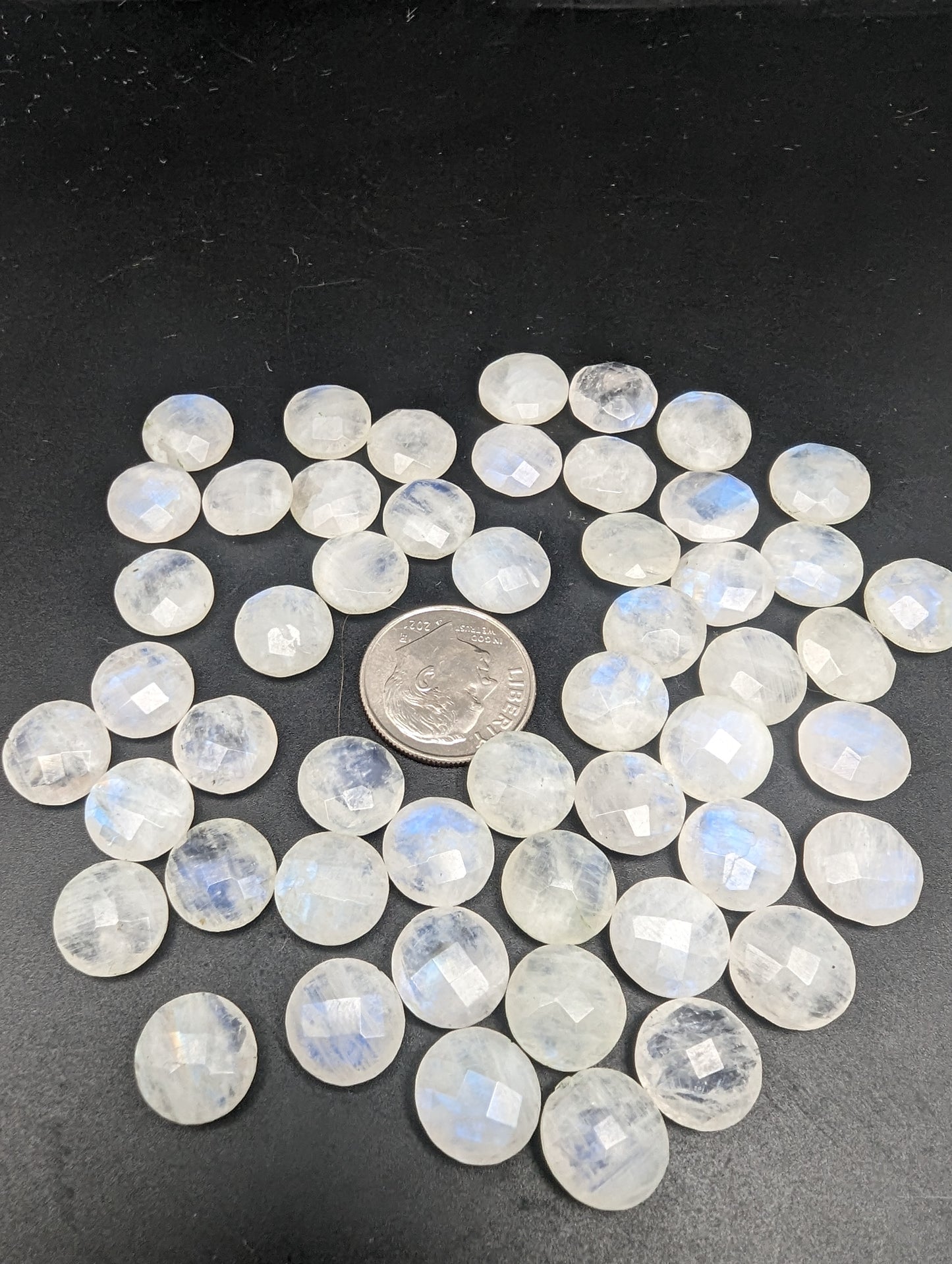 Rainbow Moonstone Rosecut Rounds - Good Flash - 9mm